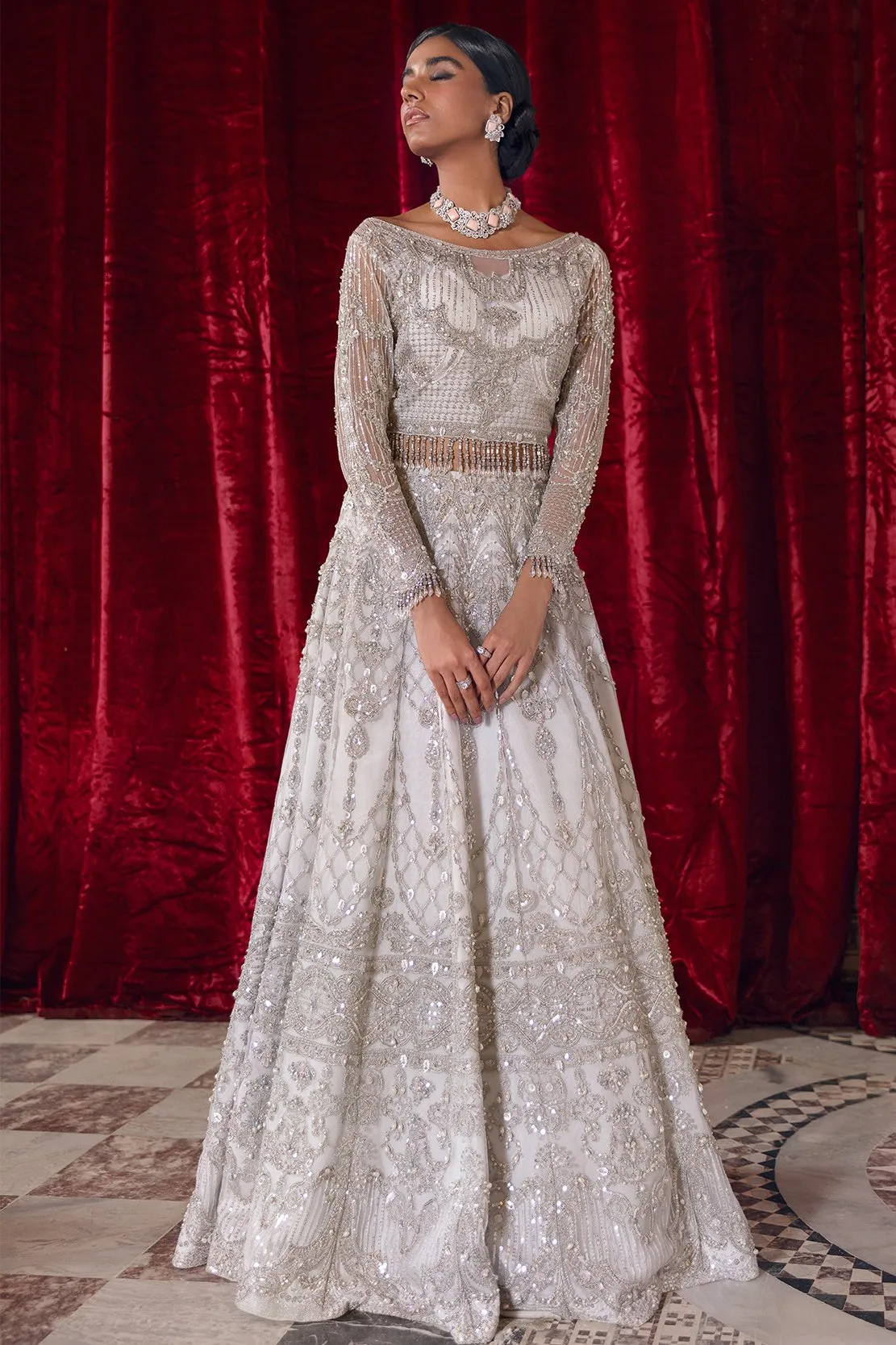 Party Wear Lehenga for Girls in Silver Color #PF147