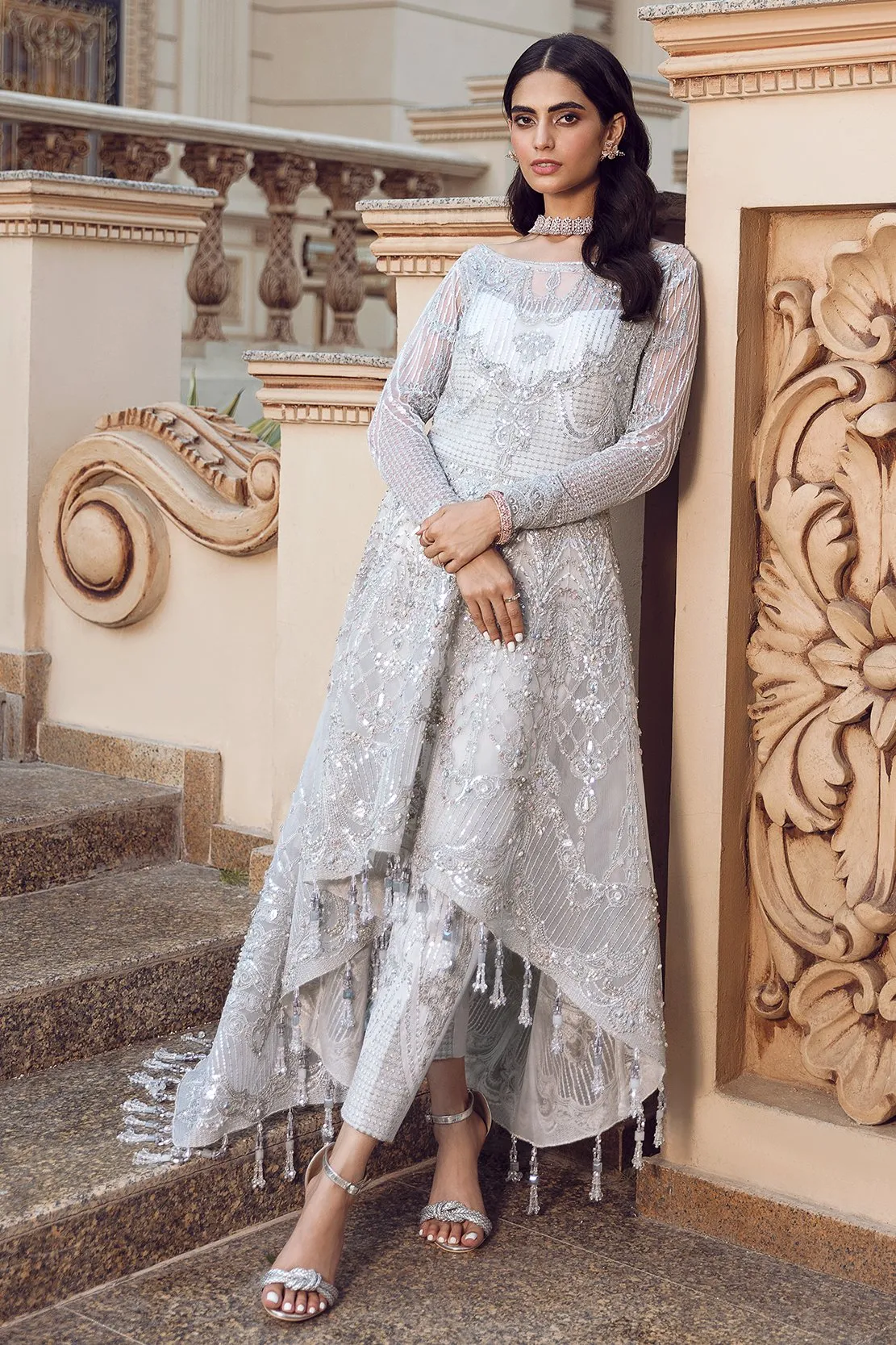 Party Wear Lehenga for Girls in Silver Color #PF147