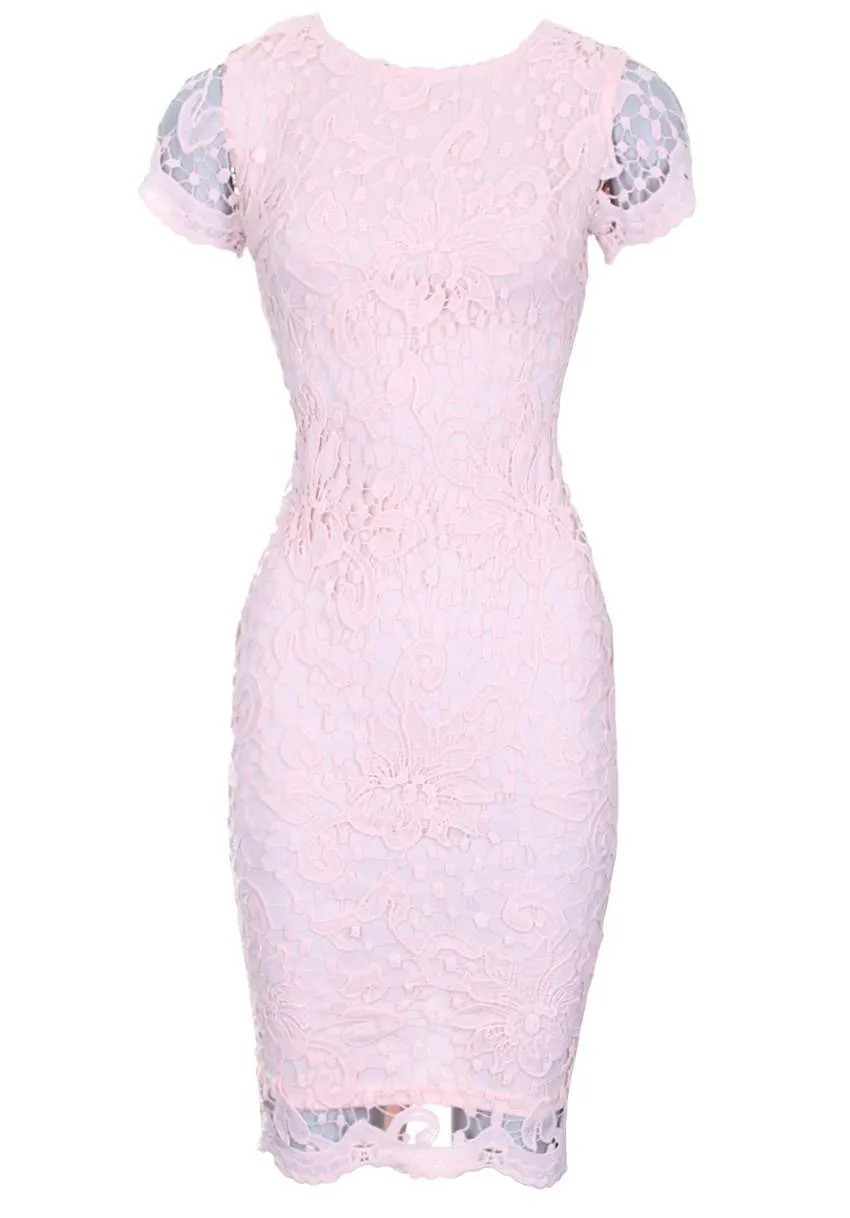 Pink Crochet Midi Dress