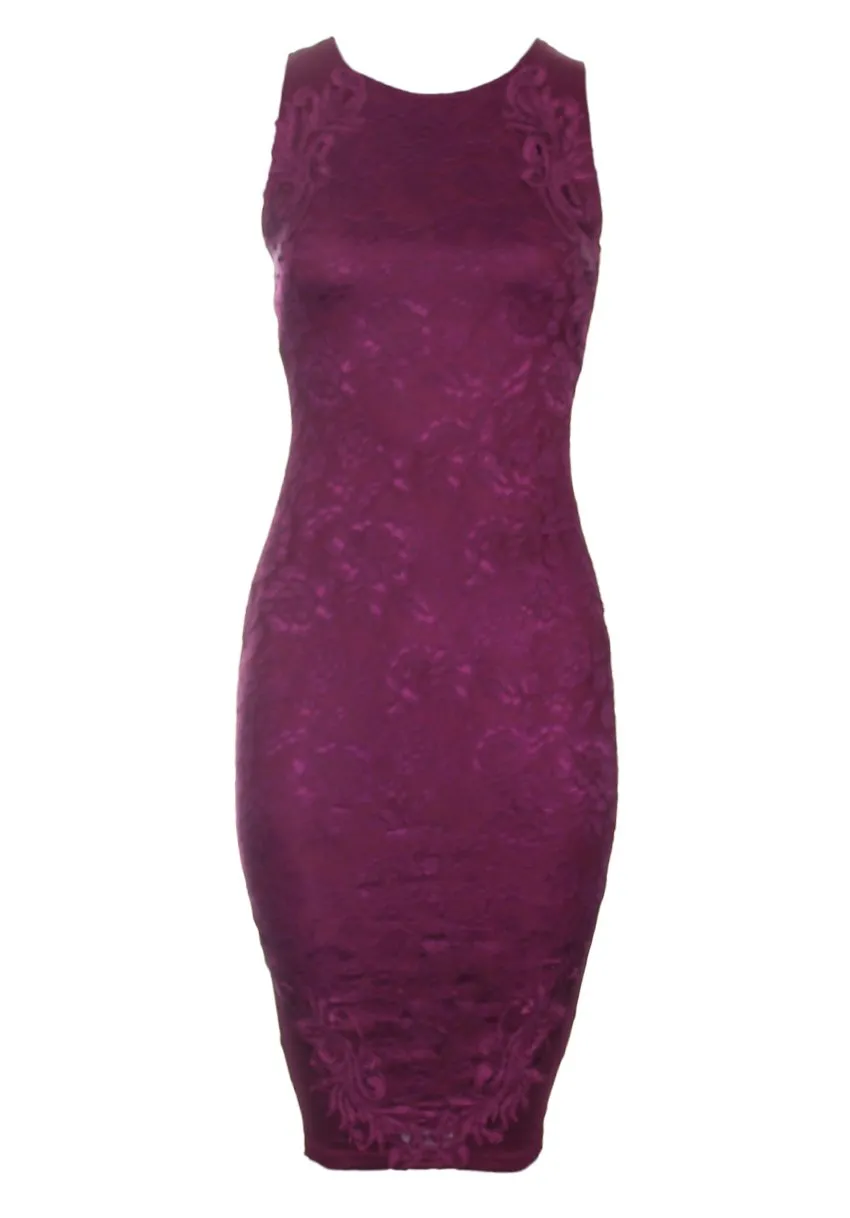 Plum Lace Midi Bodycon Dress