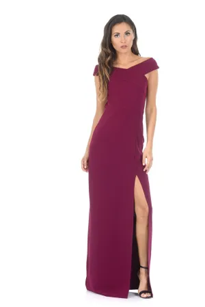 Plum Off The Shoulder Side Split Maxi Dress