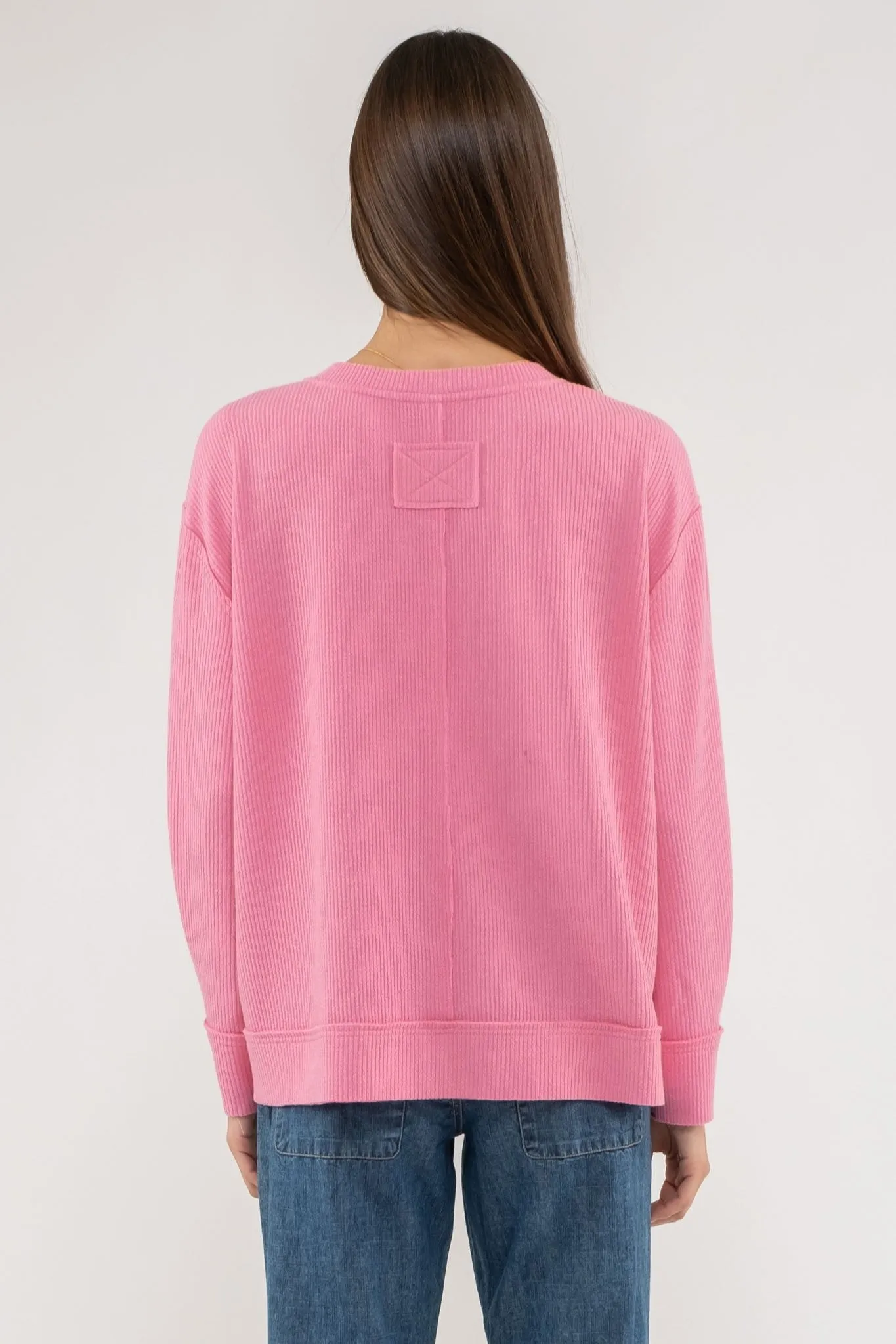 Plus Raw Edge Split Neck Top - Pink