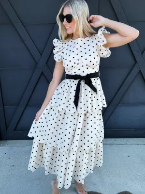 Polkadot Scalloped Ruffle Tiered Midi Dress