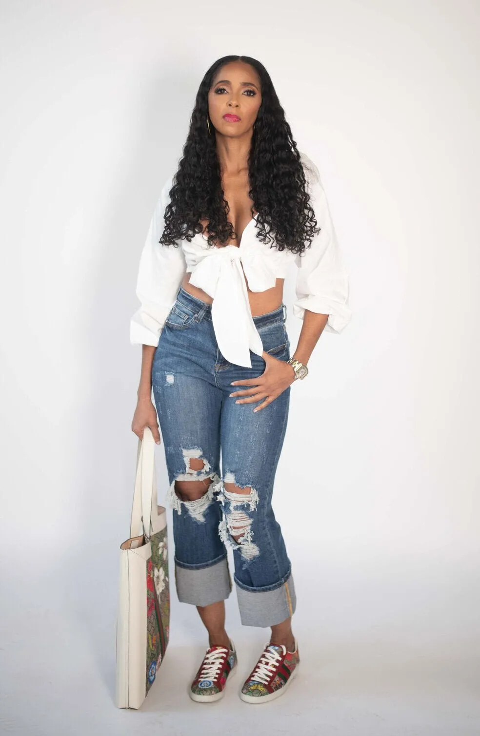 Poplin Long Sleeve Tie-Front Top