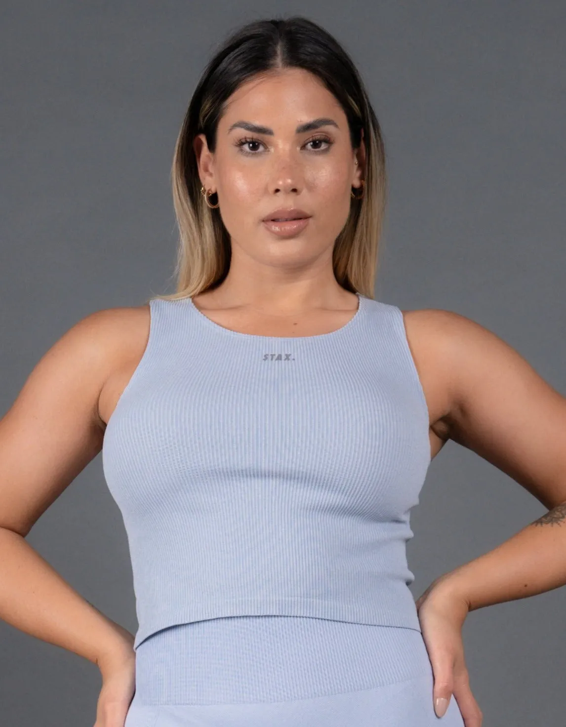 Premium Seamless V5 Cropped Singlet Lounge - Arion (Blue)