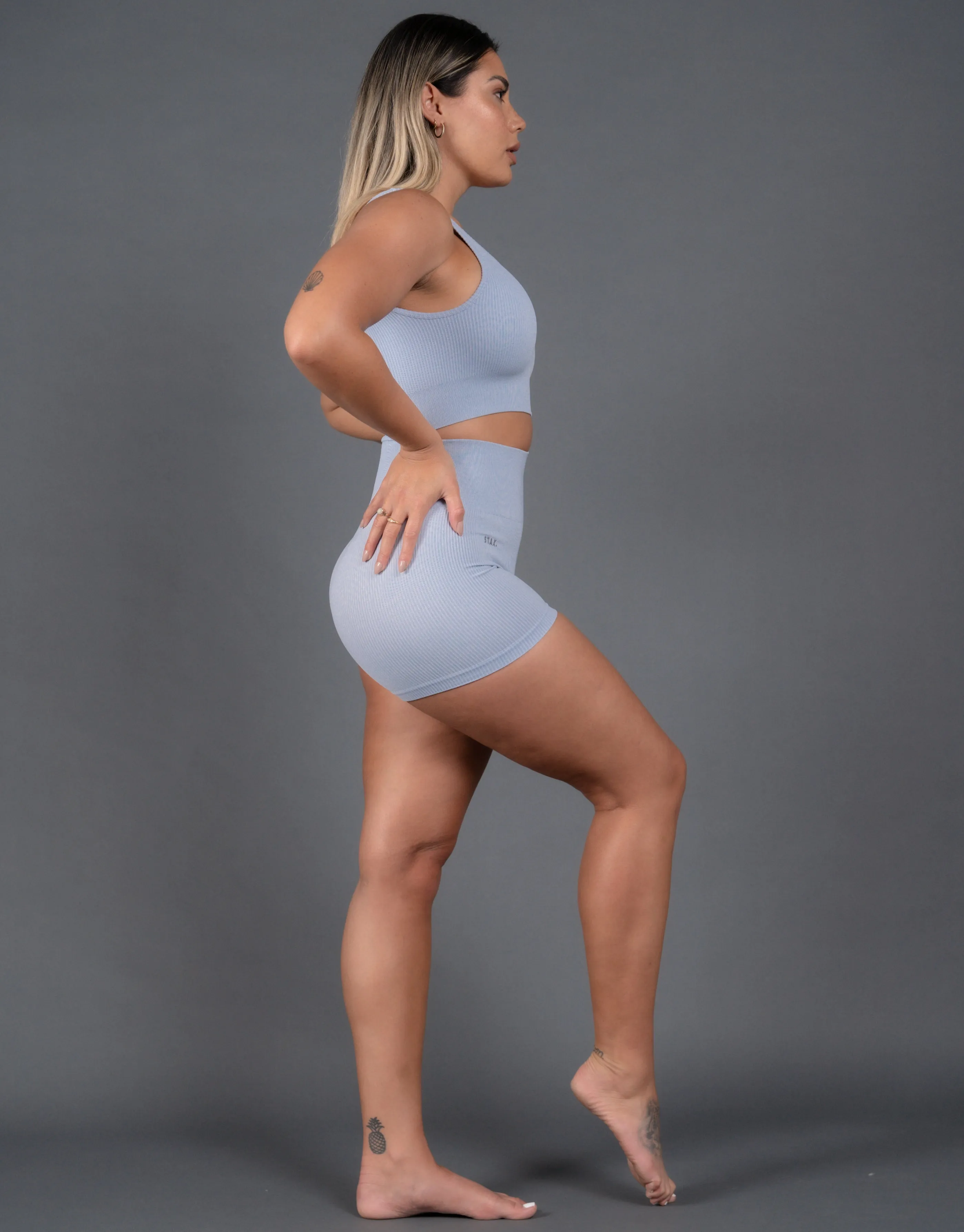 Premium Seamless V5 Low Back Crop Lounge - Arion (Blue)