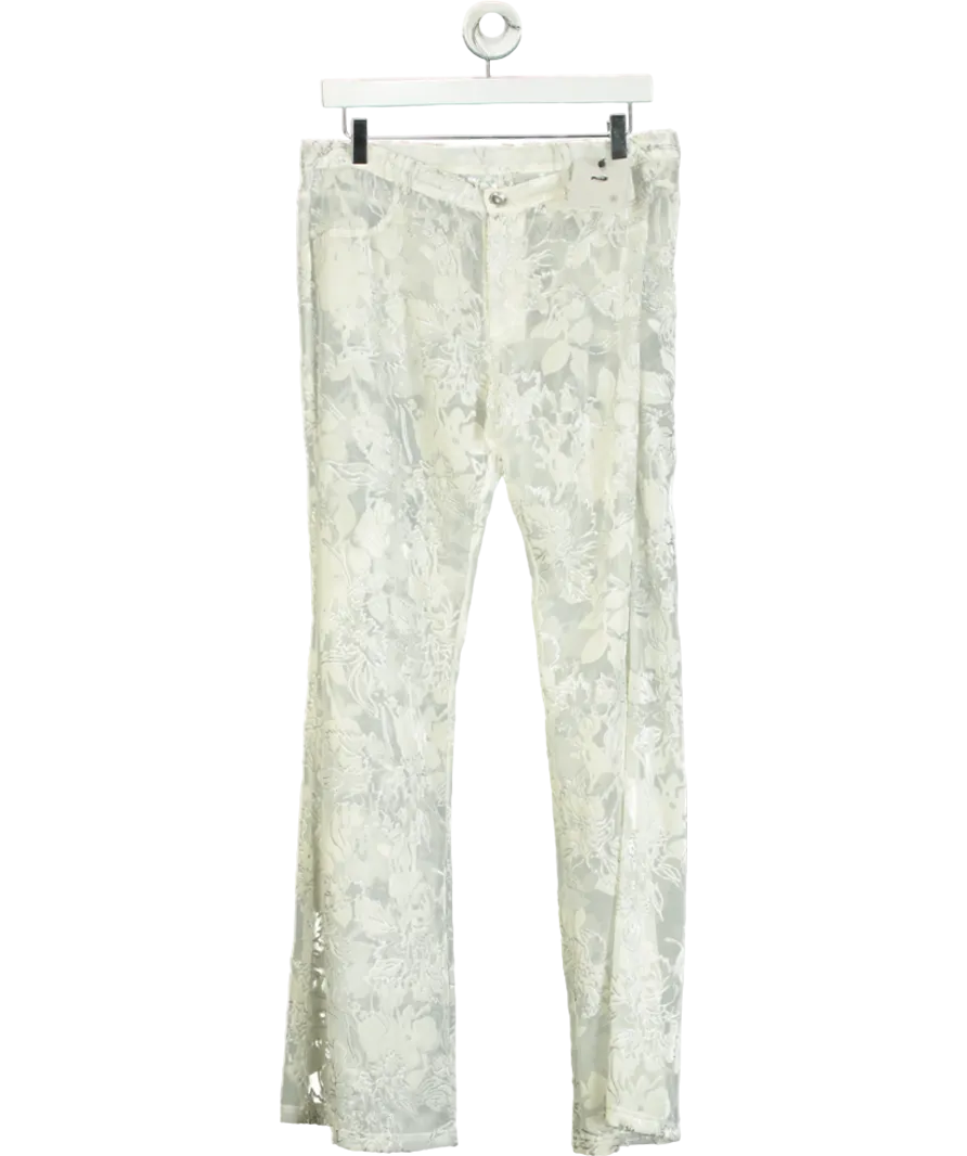 PROD Cream Velvet-flocked Semi-sheer Trousers UK M