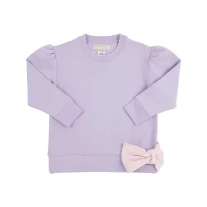 Puff Sleeve Cassidy Comfy Crewneck - Lauderdale Lavender with Palm Beach Pink Bow