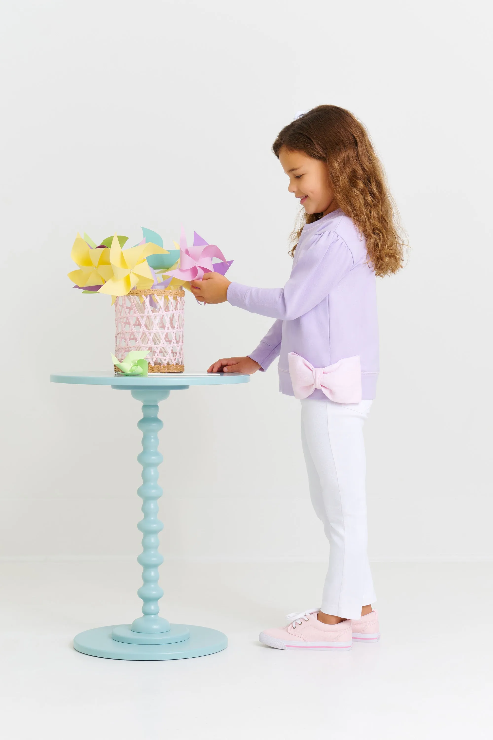 Puff Sleeve Cassidy Comfy Crewneck - Lauderdale Lavender with Palm Beach Pink Bow