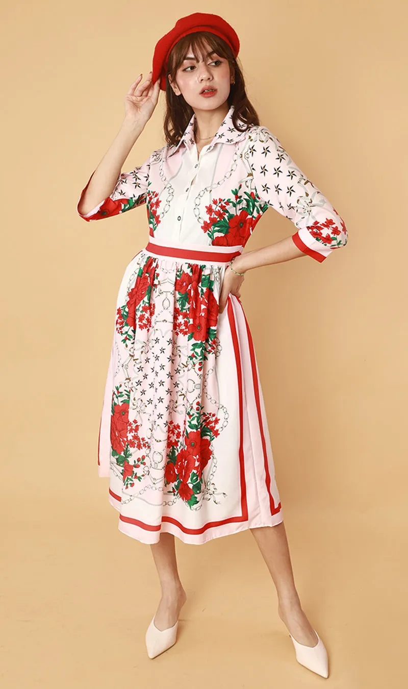 QUINCE Long-Sleeve Collared Dress (Pink)