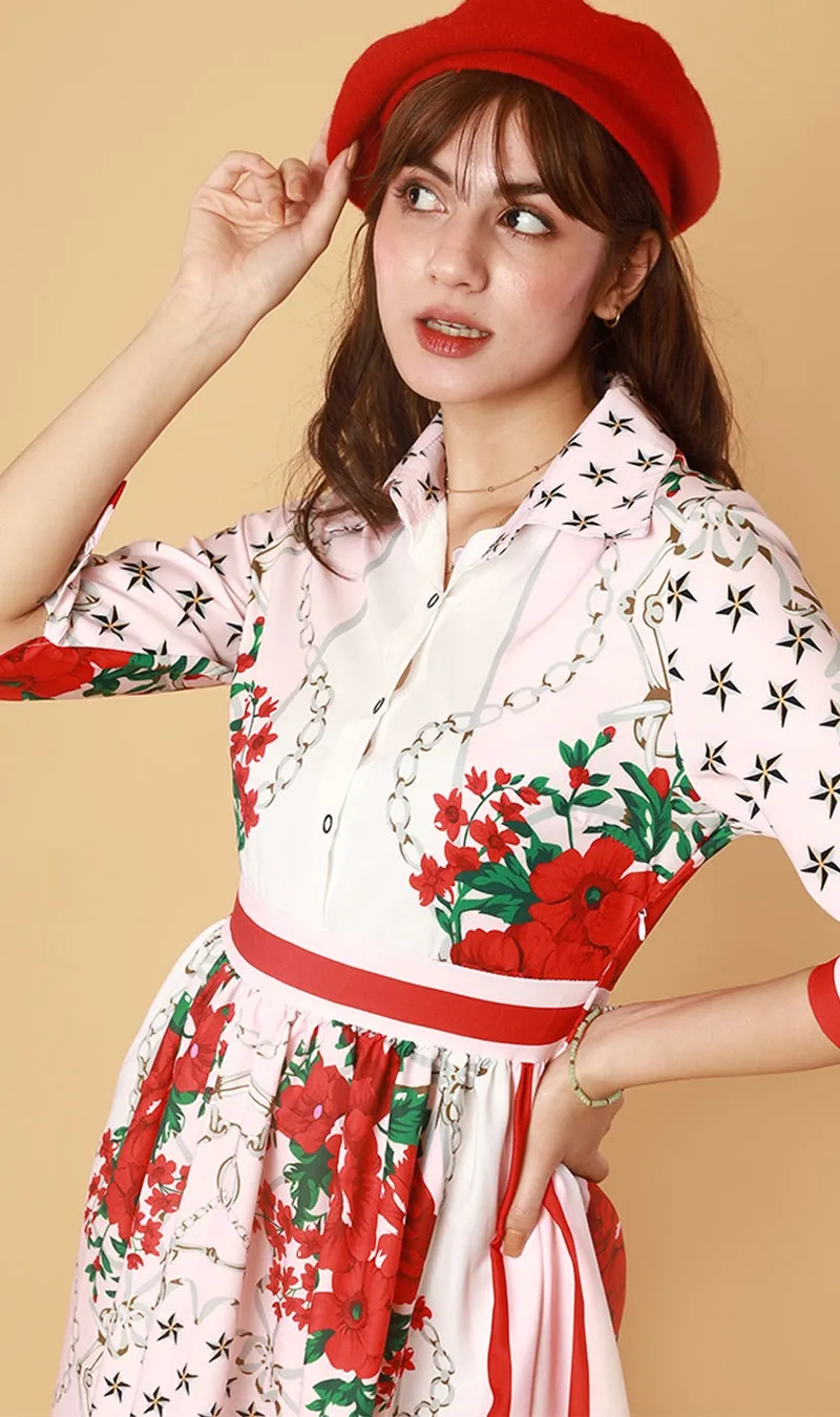 QUINCE Long-Sleeve Collared Dress (Pink)