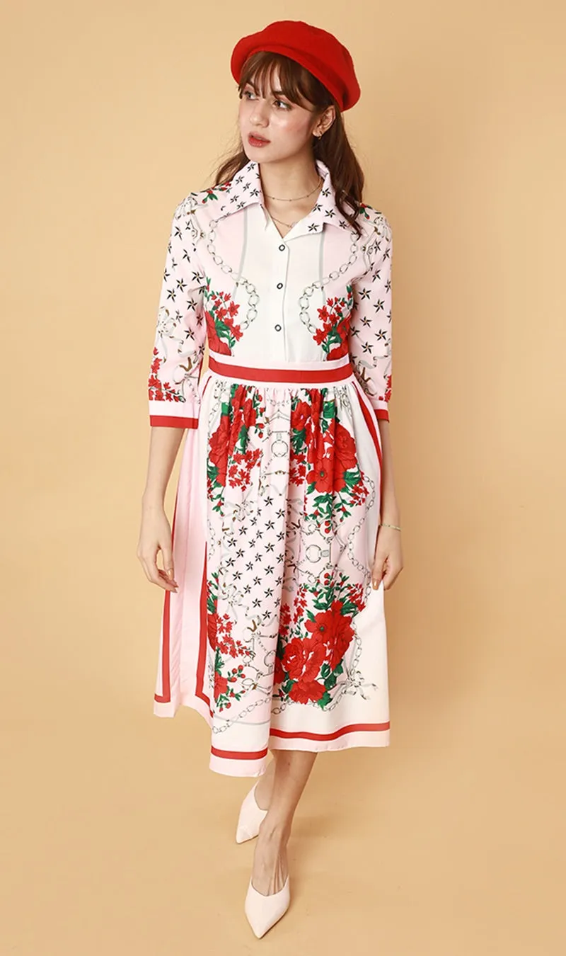QUINCE Long-Sleeve Collared Dress (Pink)