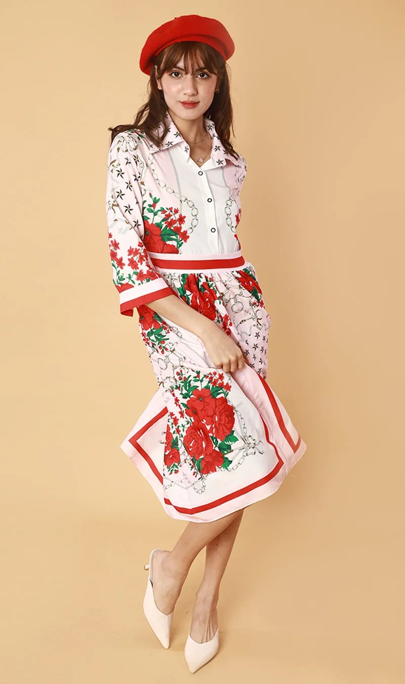 QUINCE Long-Sleeve Collared Dress (Pink)