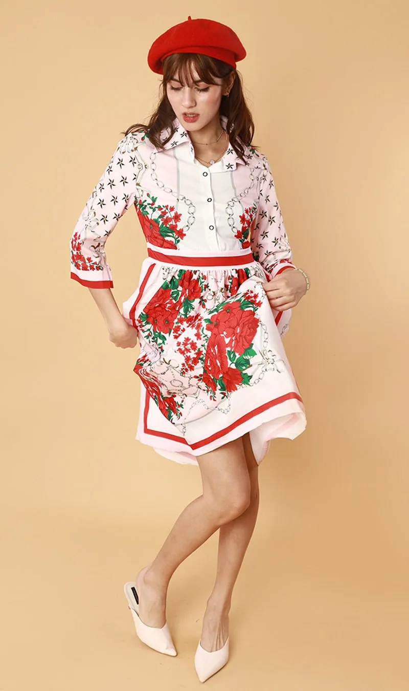 QUINCE Long-Sleeve Collared Dress (Pink)