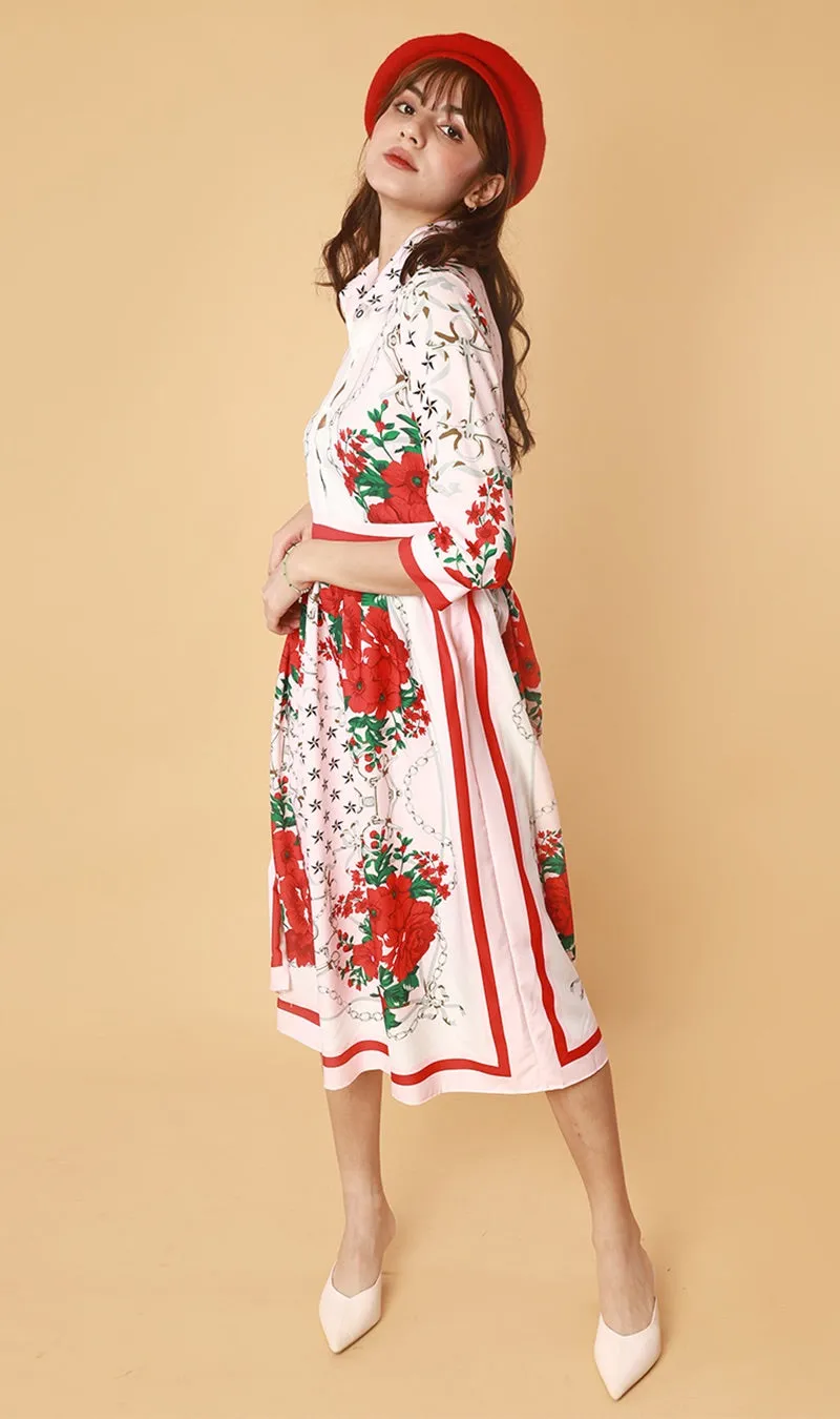 QUINCE Long-Sleeve Collared Dress (Pink)