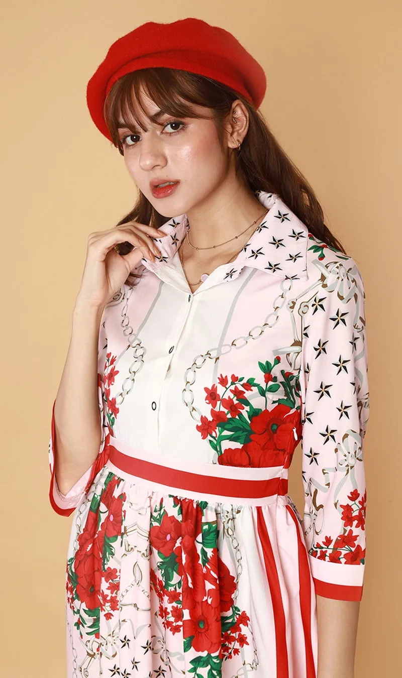 QUINCE Long-Sleeve Collared Dress (Pink)