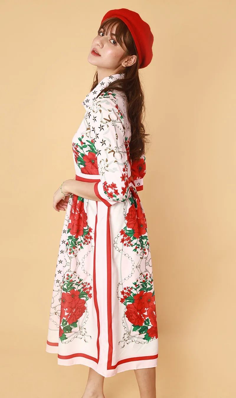 QUINCE Long-Sleeve Collared Dress (Pink)