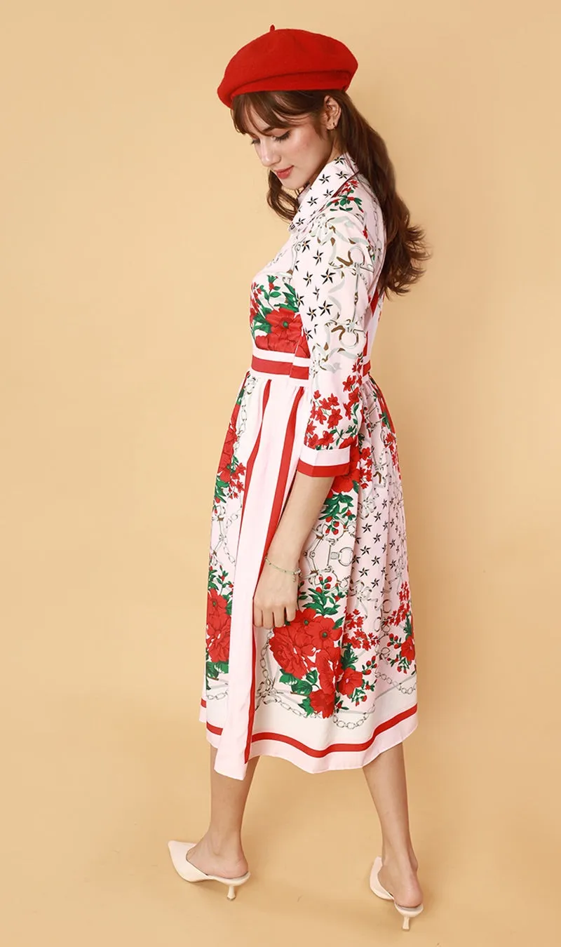 QUINCE Long-Sleeve Collared Dress (Pink)