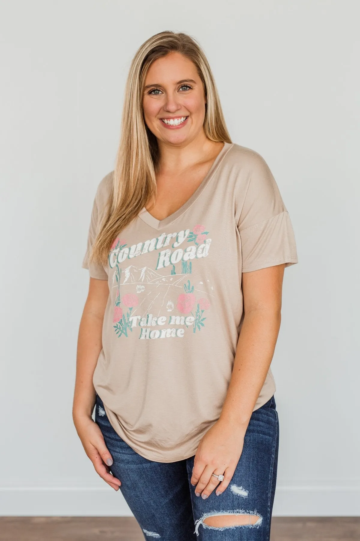 "Country Road Take Me Home" Graphic Tee- Tan