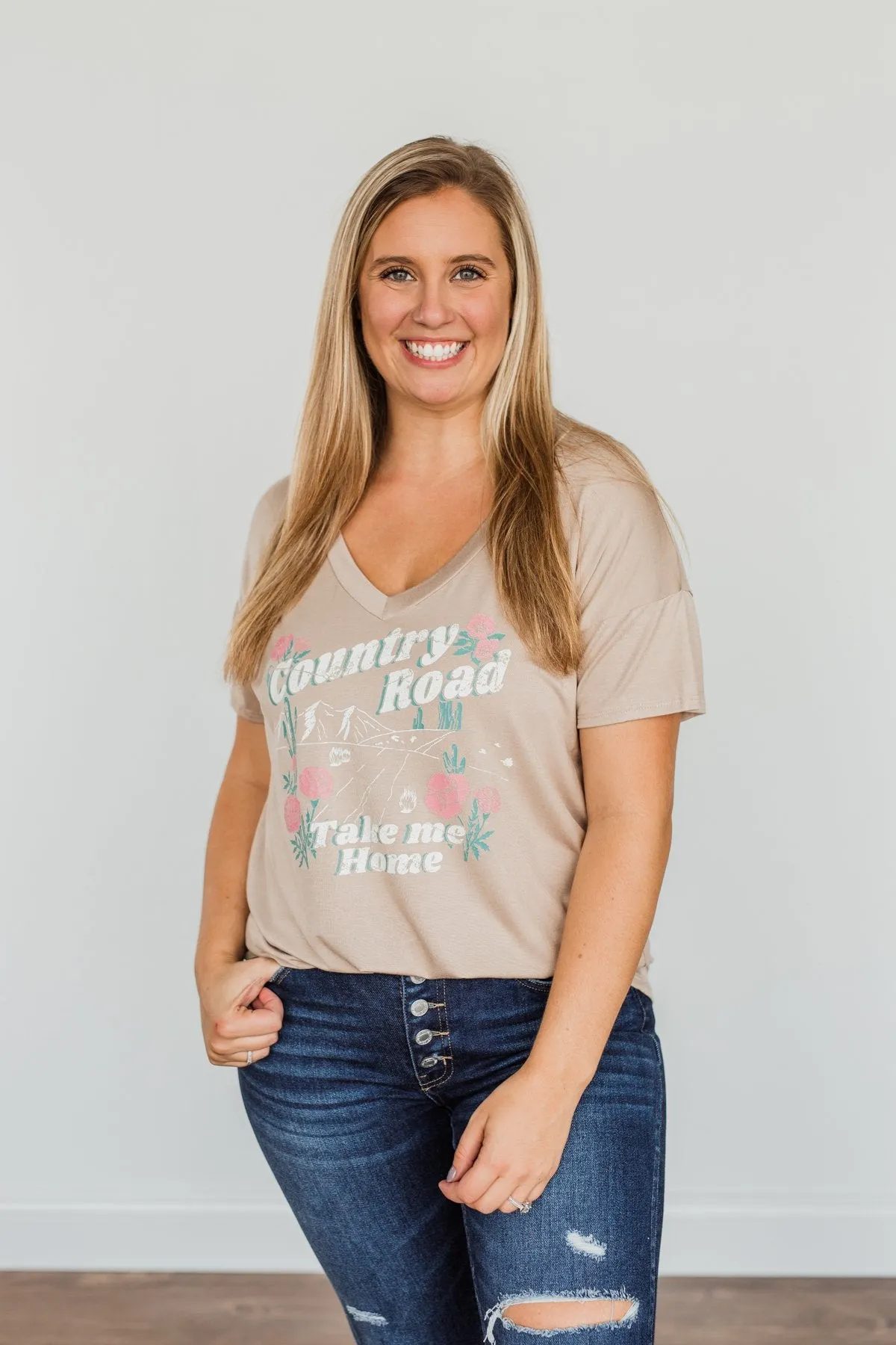 "Country Road Take Me Home" Graphic Tee- Tan