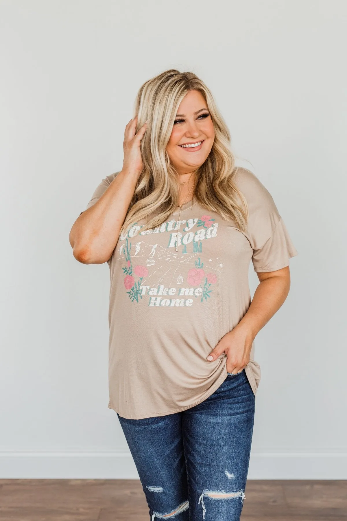 "Country Road Take Me Home" Graphic Tee- Tan