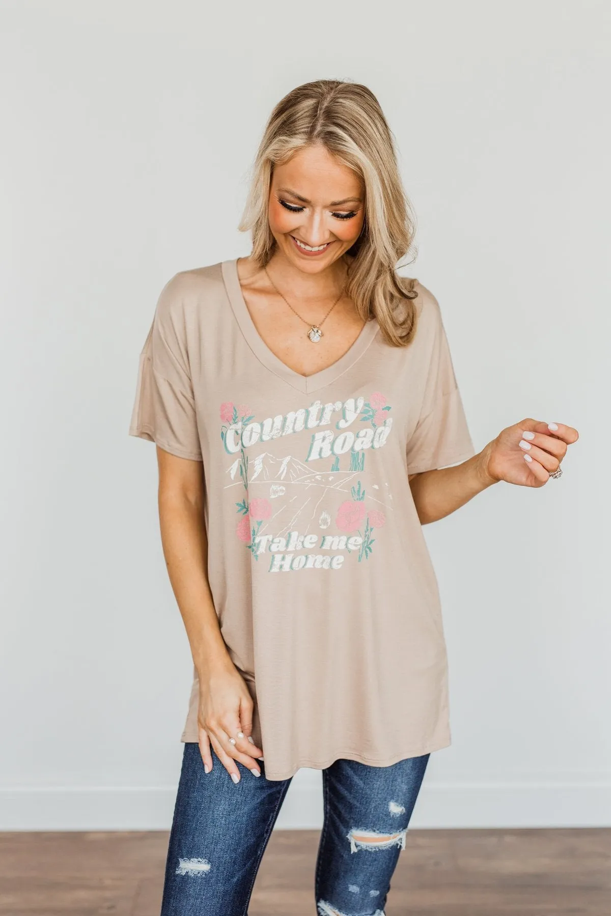 "Country Road Take Me Home" Graphic Tee- Tan