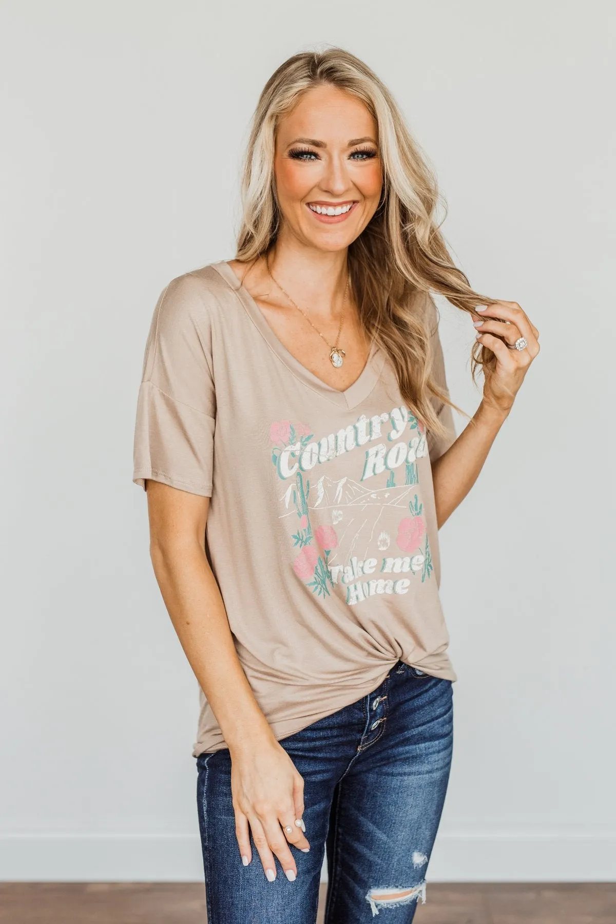 "Country Road Take Me Home" Graphic Tee- Tan