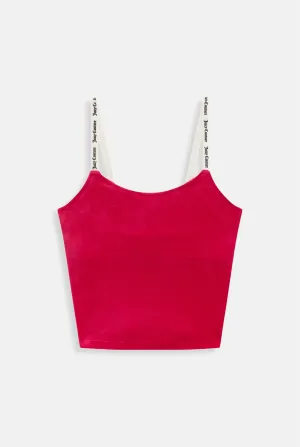 RASPBERRY SORBET CONTRAST STRAP RIBBED VELOUR TANK TOP