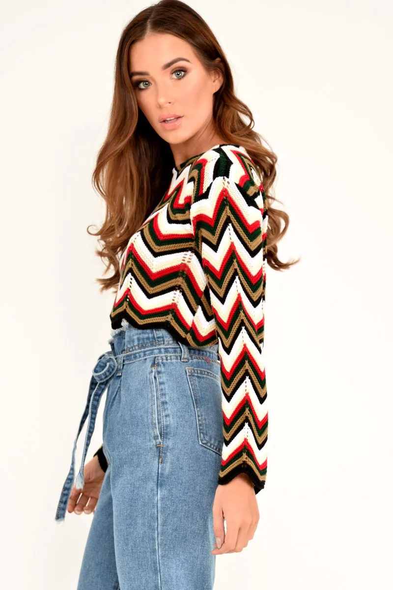 Red Green Chevron Knit Crop Jumper - Stevi
