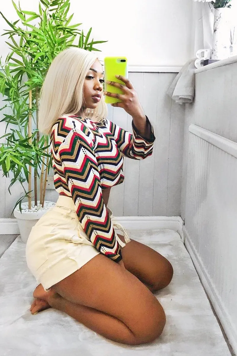 Red Green Chevron Knit Crop Jumper - Stevi