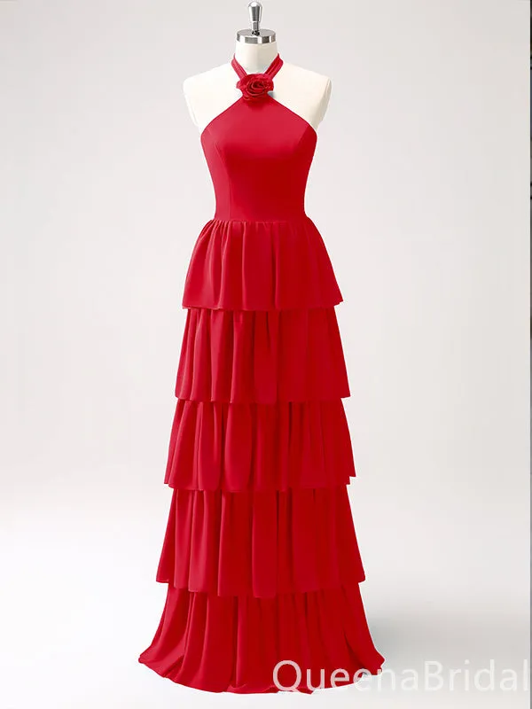 Red Layer A-line Halter Evening Gown Maxi Long Evening Party Prom Dresses ,WGP1213