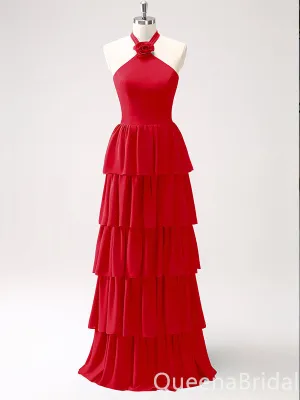 Red Layer A-line Halter Evening Gown Maxi Long Evening Party Prom Dresses ,WGP1213