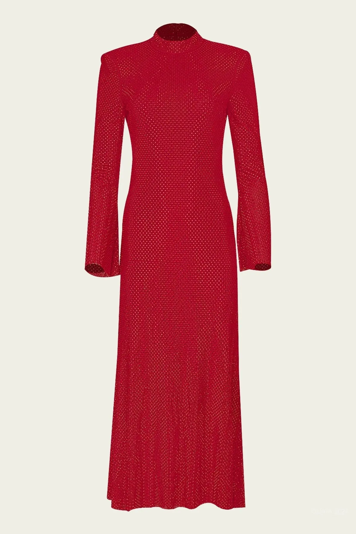 Red Rhinestone Fishnet Midi Dress