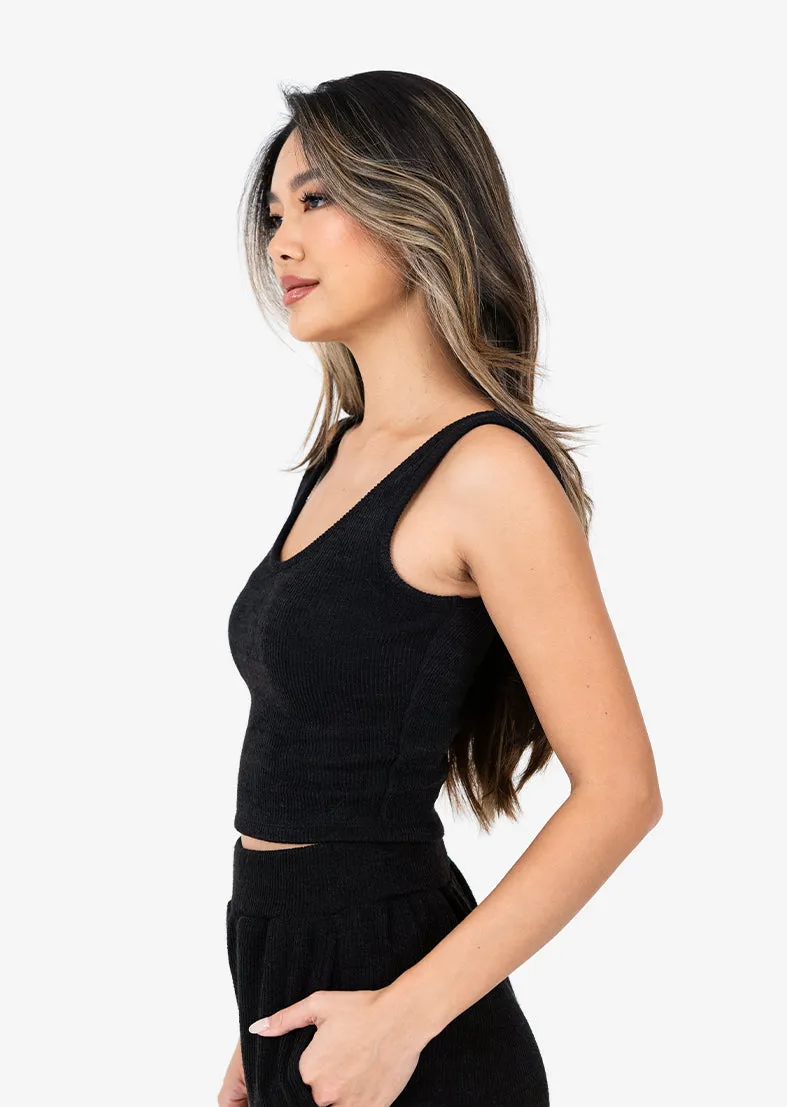 Rib Knit Lounge Cropped Tank Black FINAL SALE