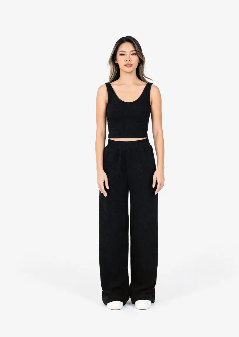 Rib Knit Lounge Cropped Tank Black FINAL SALE