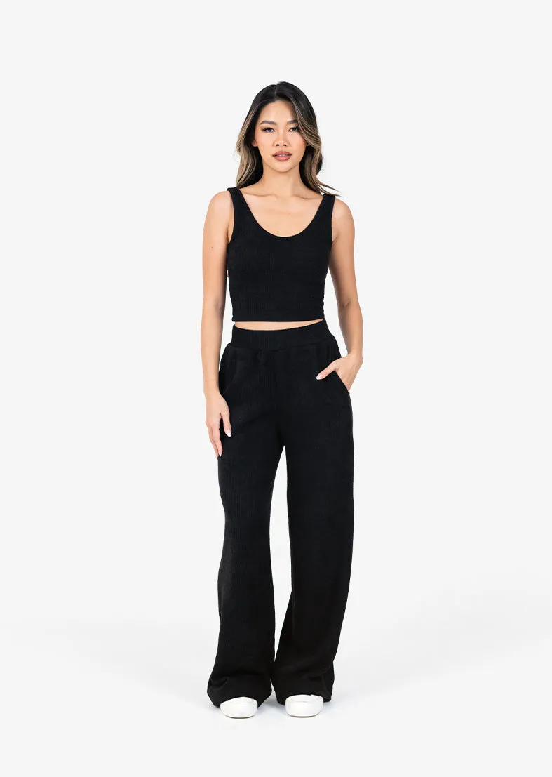 Rib Knit Lounge Cropped Tank Black FINAL SALE