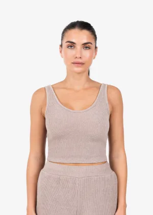 Rib Knit Lounge Cropped Tank Taupe FINAL SALE
