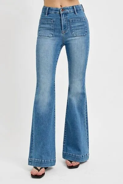 RISEN Full Size Front Patch Pocket Flare Jeans Plus Size ONLINE EXCLUSIVE
