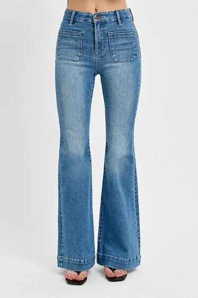 RISEN Full Size Front Patch Pocket Flare Jeans Plus Size ONLINE EXCLUSIVE