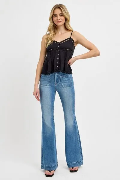 RISEN Full Size Front Patch Pocket Flare Jeans Plus Size ONLINE EXCLUSIVE