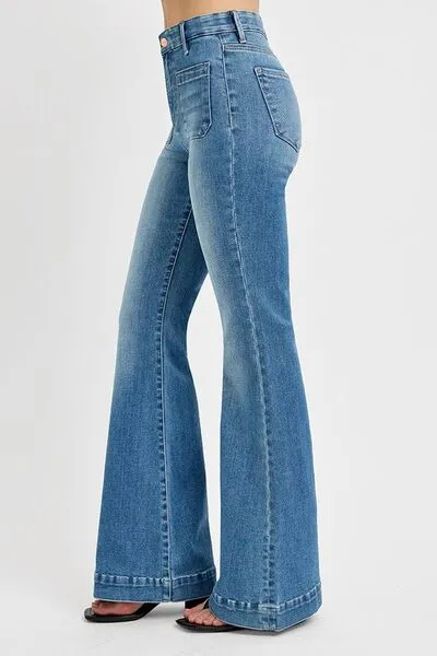 RISEN Full Size Front Patch Pocket Flare Jeans Plus Size ONLINE EXCLUSIVE