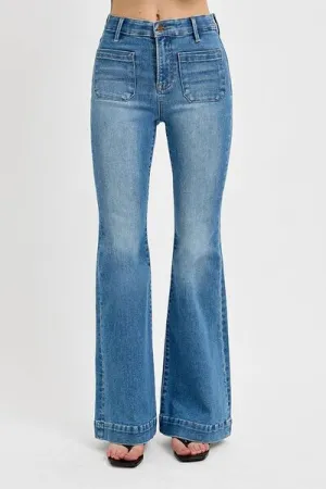 RISEN Full Size Front Patch Pocket Flare Jeans Plus Size ONLINE EXCLUSIVE