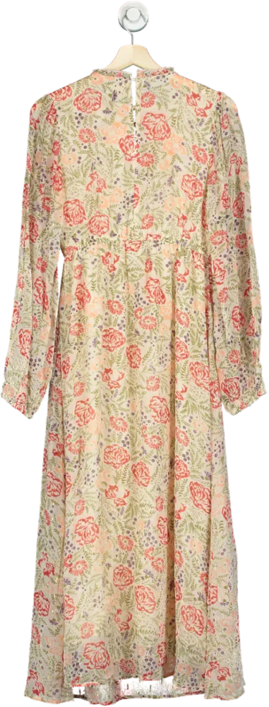 River Island Beige Floral Midi Dress UK 8