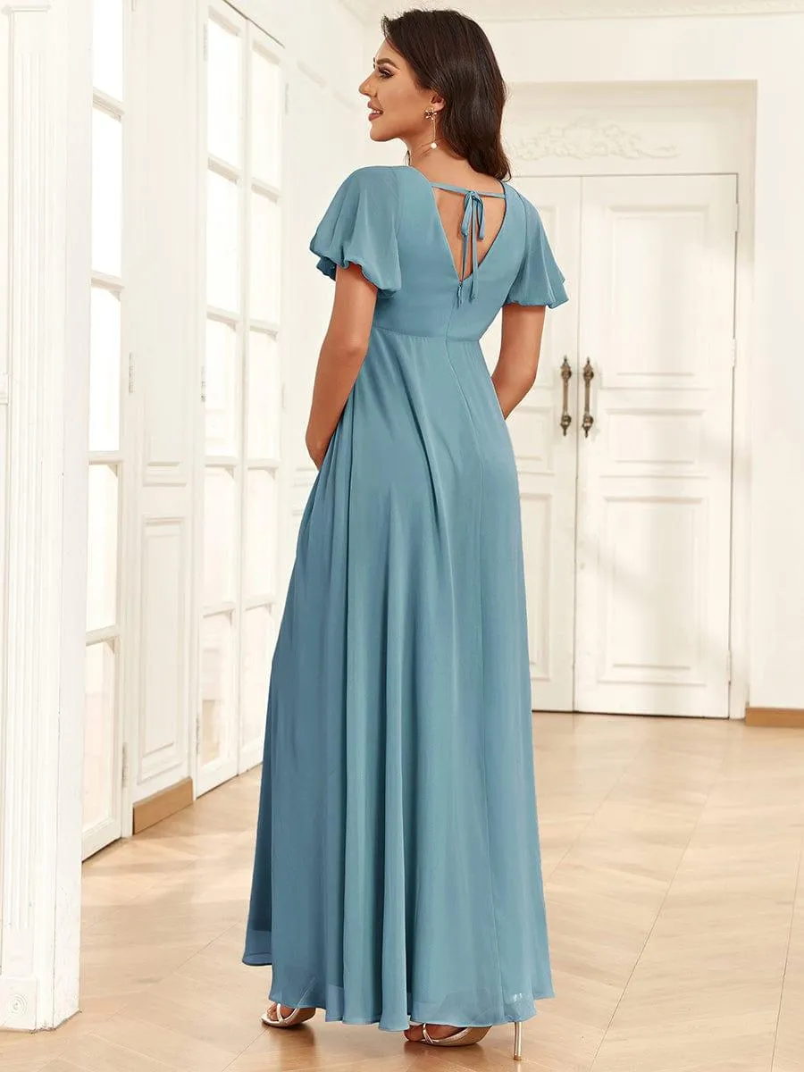 Robe de maternité plissée mousseline à col en V et dos noué(Vente finale)