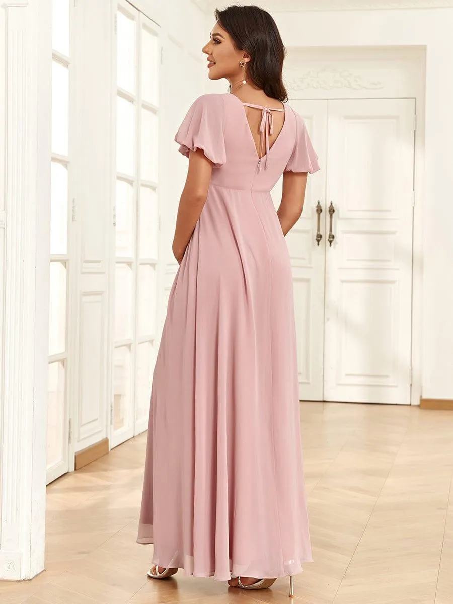 Robe de maternité plissée mousseline à col en V et dos noué(Vente finale)