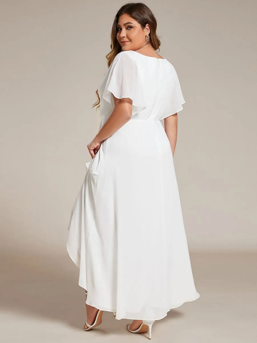 Robe Formelle élégante à Manches Courtes Et Taille Trapèze Avec Ourlet En Feuille De Lotus