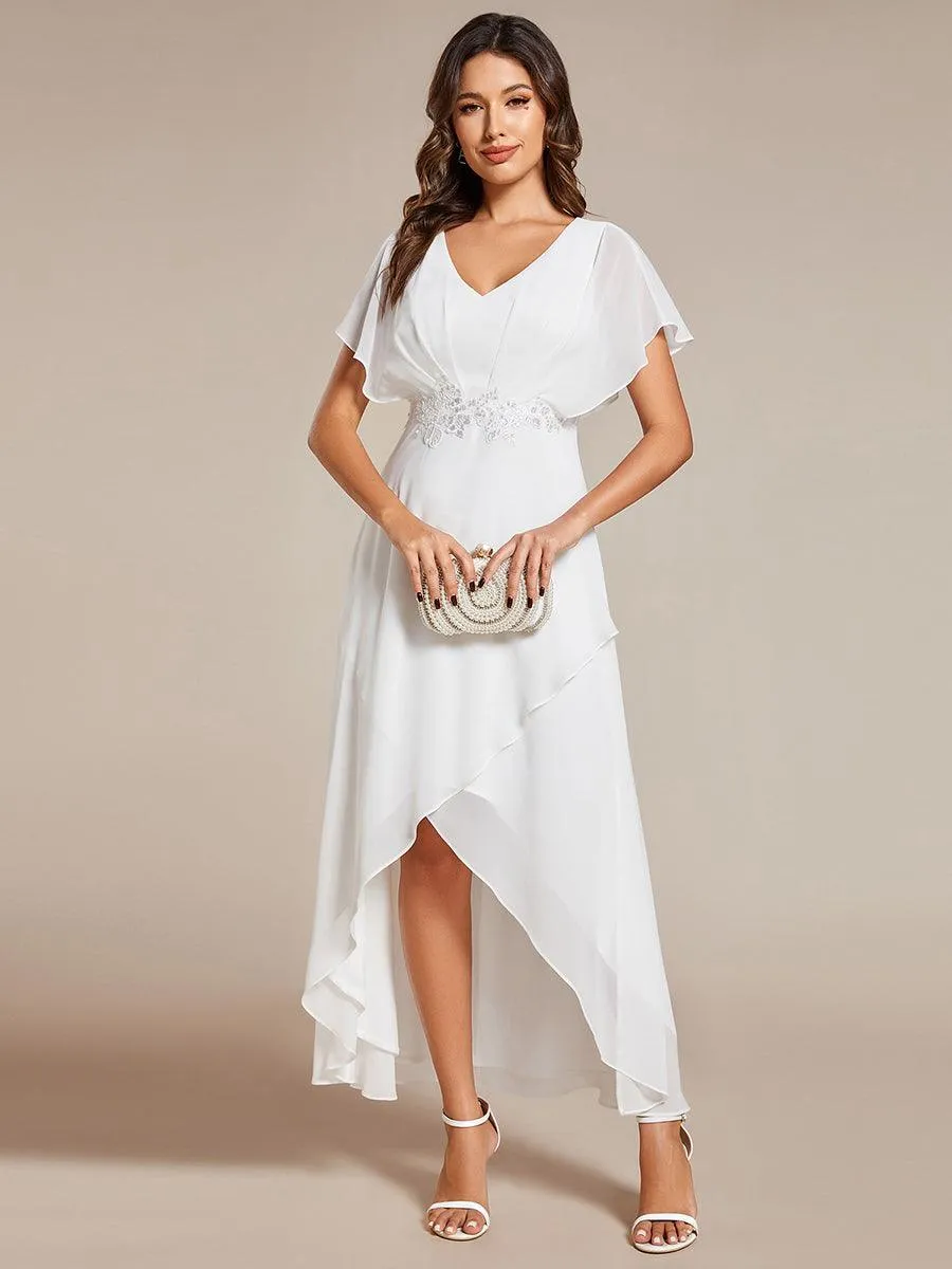 Robe Formelle élégante à Manches Courtes Et Taille Trapèze Avec Ourlet En Feuille De Lotus