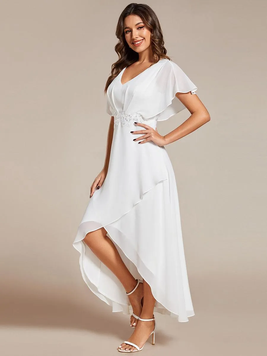 Robe Formelle élégante à Manches Courtes Et Taille Trapèze Avec Ourlet En Feuille De Lotus