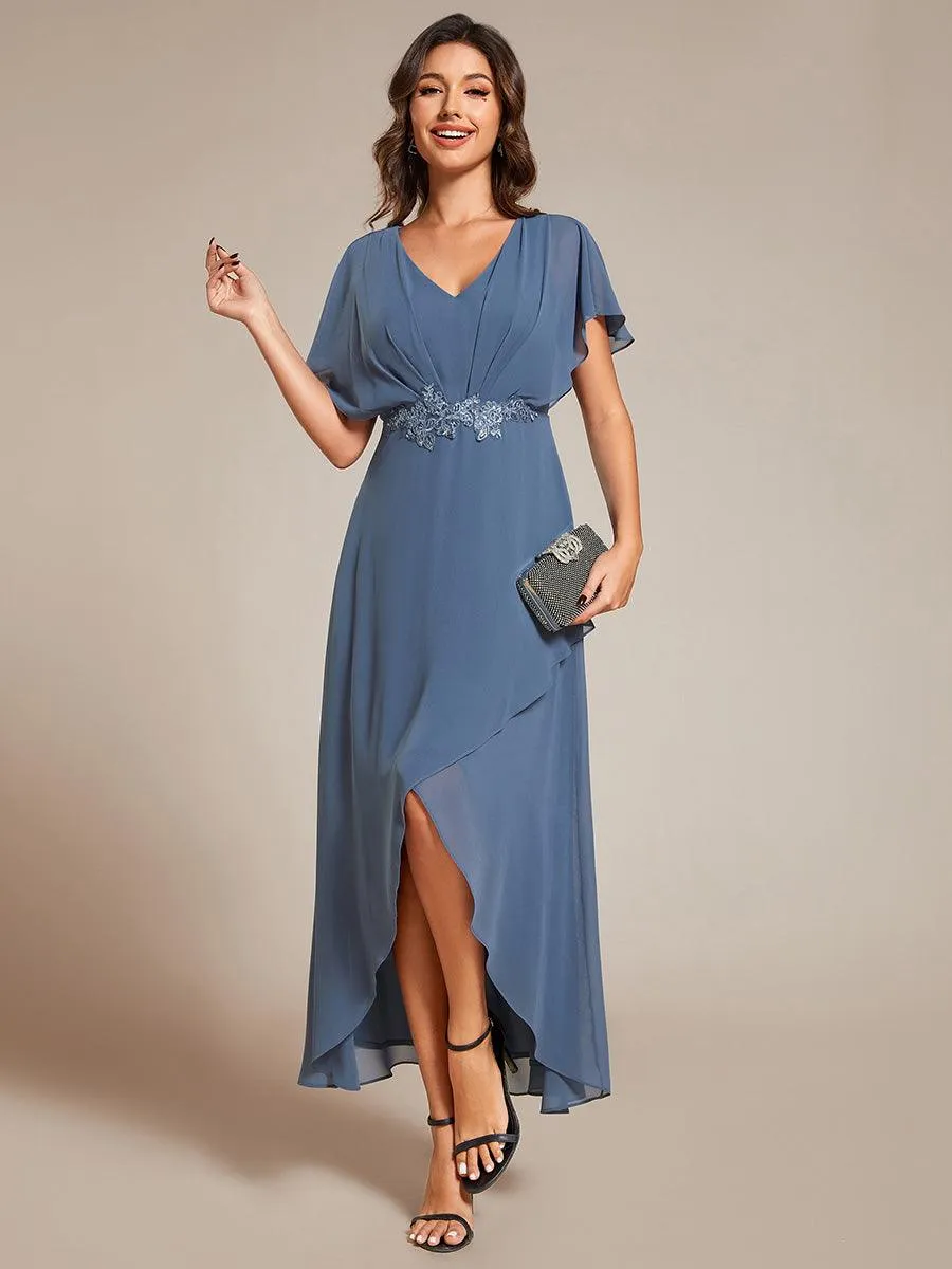 Robe Formelle élégante à Manches Courtes Et Taille Trapèze Avec Ourlet En Feuille De Lotus