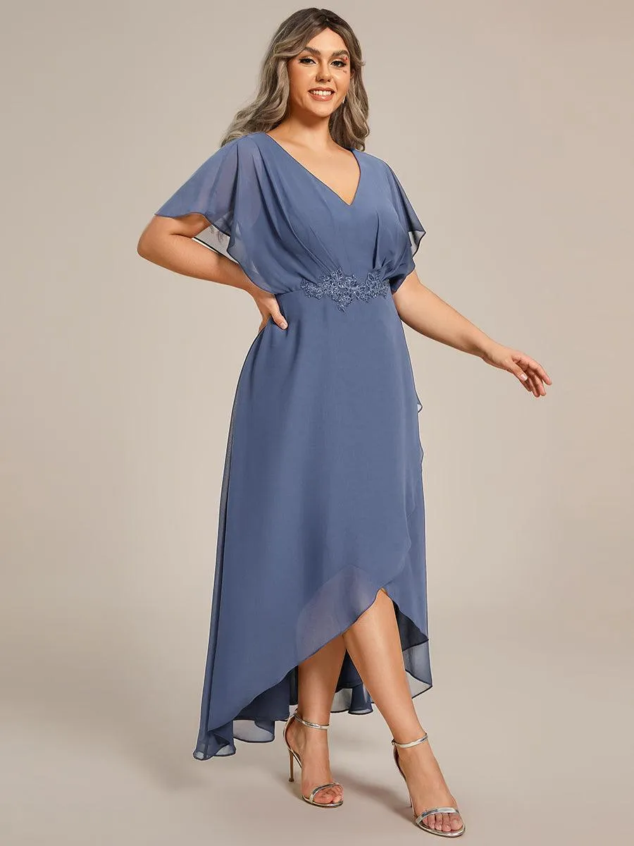 Robe Formelle élégante à Manches Courtes Et Taille Trapèze Avec Ourlet En Feuille De Lotus